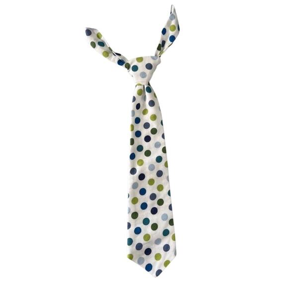 Boys Adjustable Neckties Set of 2 Green White Polka Dots Chevron 2-5 Years Old - Picture 3 of 7